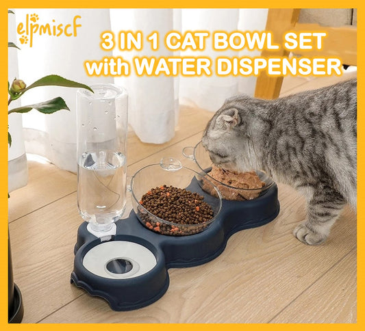 3 in 1 Cat Bowl Set with Water Dispenser